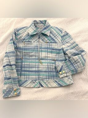 St. John Sport by Marie Blue, Teal & White Plaid Kids Jean Jacket
